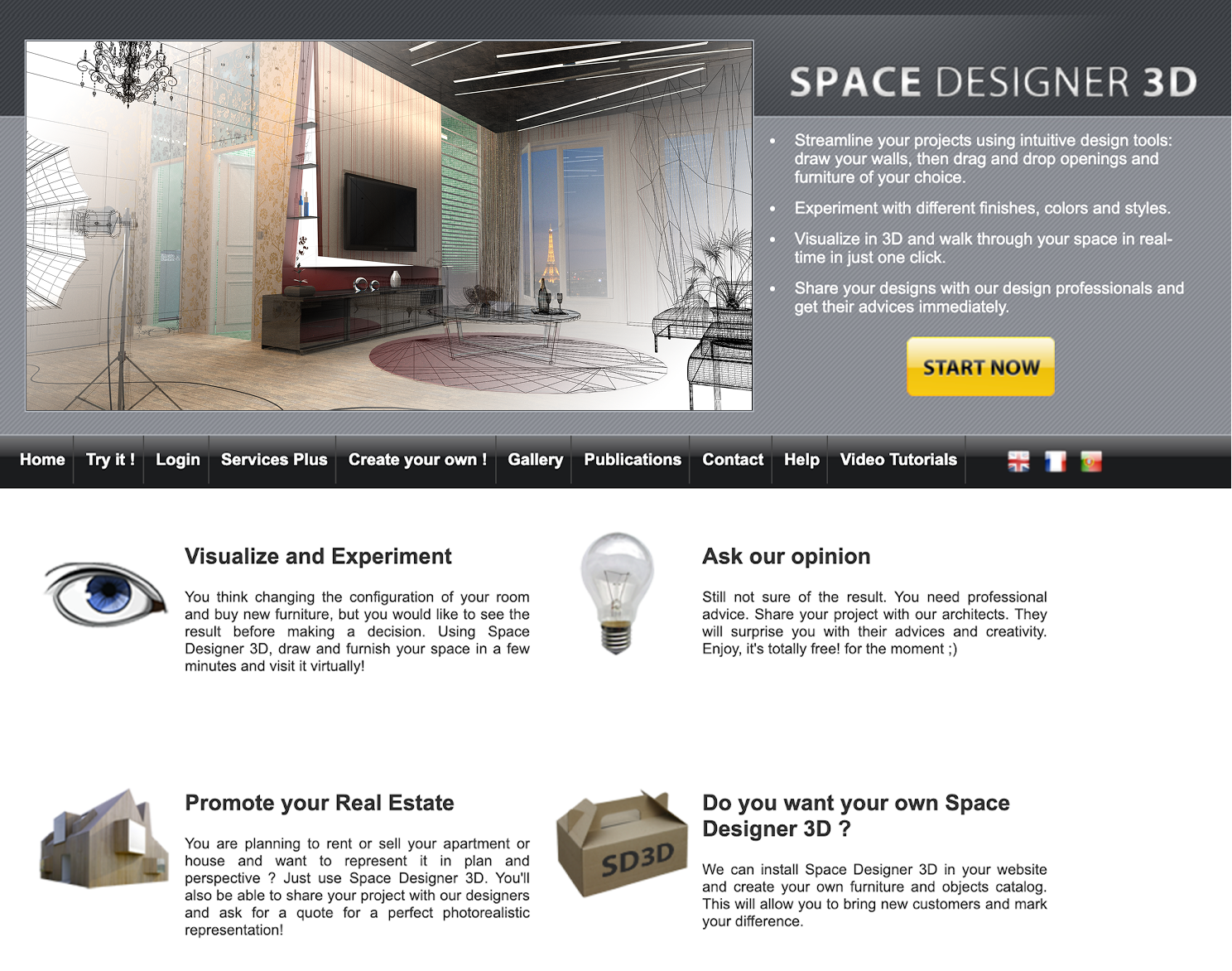 Space Designer 3D home page in 2010, first version of the website
